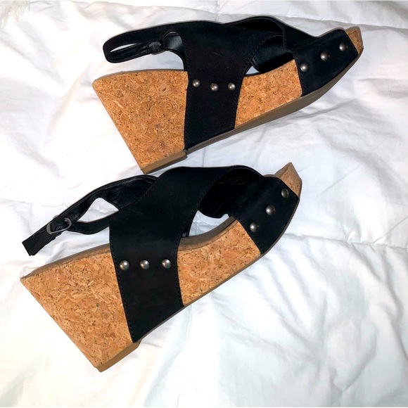 LUCKY BRAND CORK BLACK Wedges heels women’s size 8.5 - Picture 10 of 15